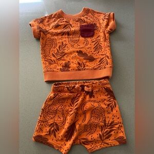 Cat & Jack Matching Orange Leopard/Cheetah Tropical Leaves Short Sleeve Set 18M